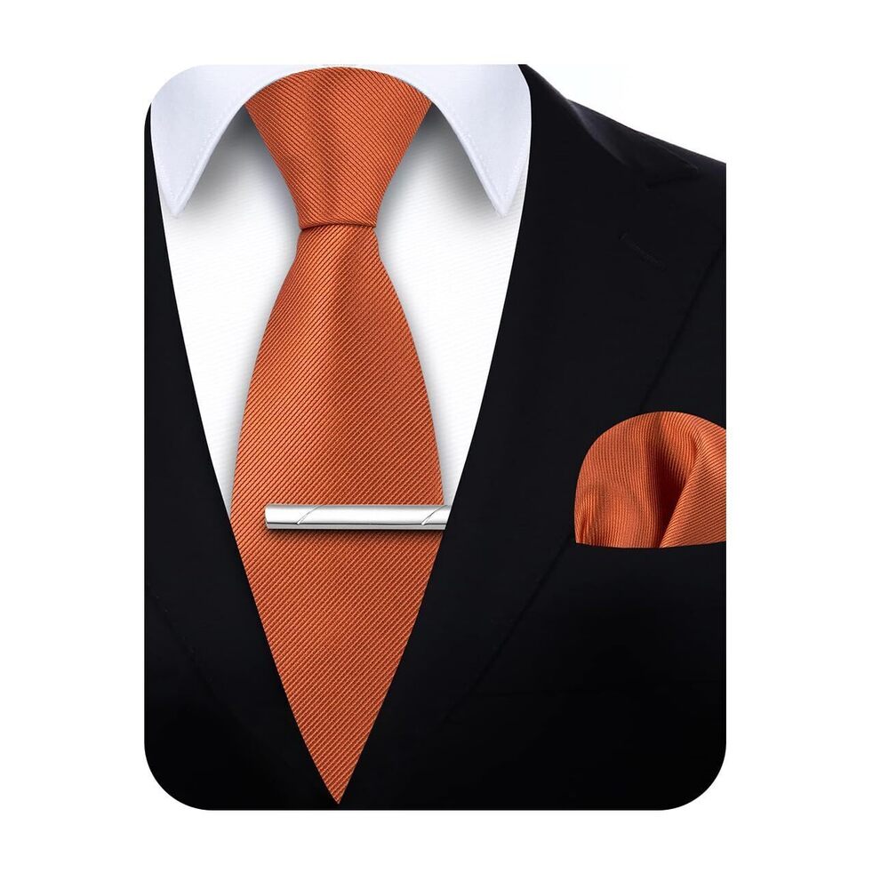 9499 Orange Ties Burnt Orange Ties and Pocket Square Classic Wedding Satin